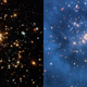 A Hubble image shows gravitational lensing next to a filtered image showing where dark matter probably is.